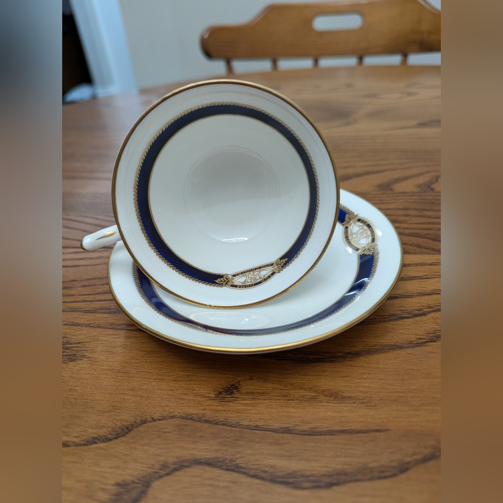 - Ansley Tea Cup and  Saucer.     White, Colbalt blue with Gold Trim.